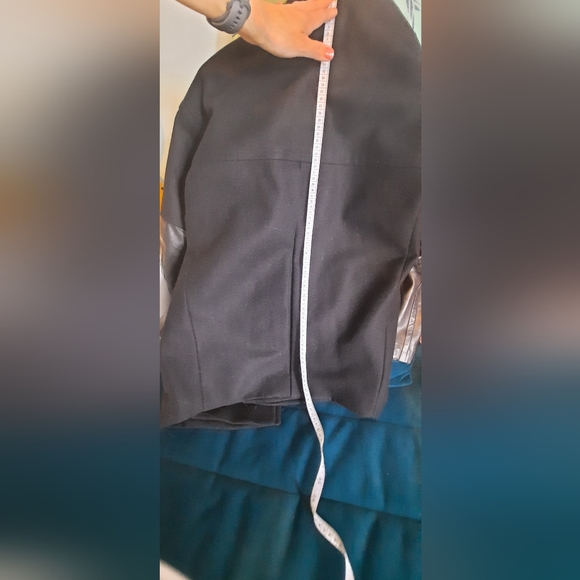 AllSaints Meade Lea black coat w/ leather sleeves - Picture 7 of 10